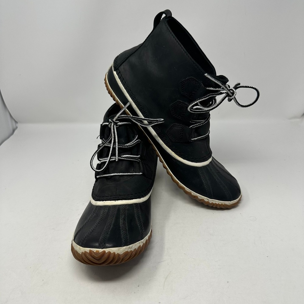 Sorel Rain Boots Women 11 Black Out N About Waterproof Leather Duck NL2133-011